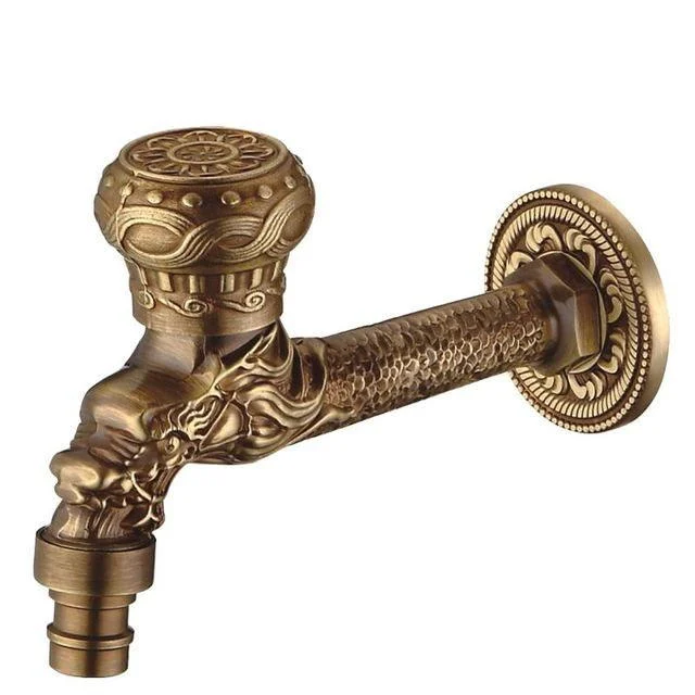 Antique Carved Bibcock Brass Tap Outdoor Taps for Washing Machine -Bathlova