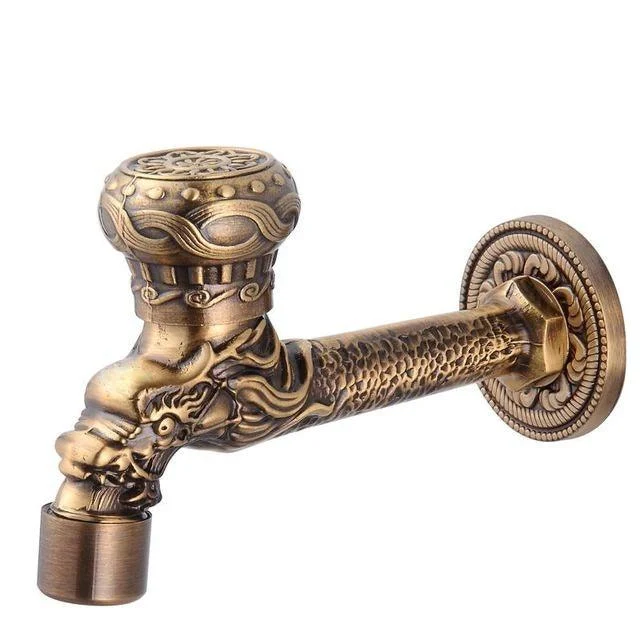 Antique Carved Bibcock Brass Tap Outdoor Taps for Washing Machine -Bathlova