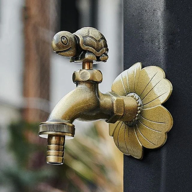 Antique Carved Brass Tap Copper Garden Taps for Washing Machine -Bathlova