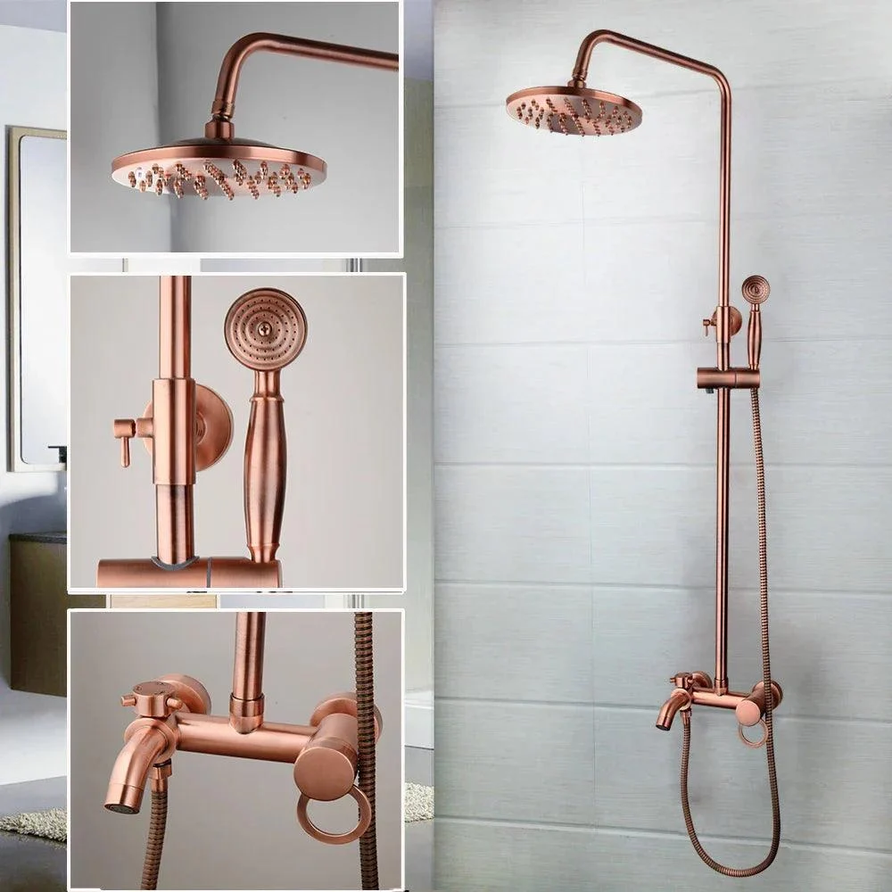 Antique Copper Shower Set Rainfall Shower Head Bath Shower Mixer Set -Bathlova