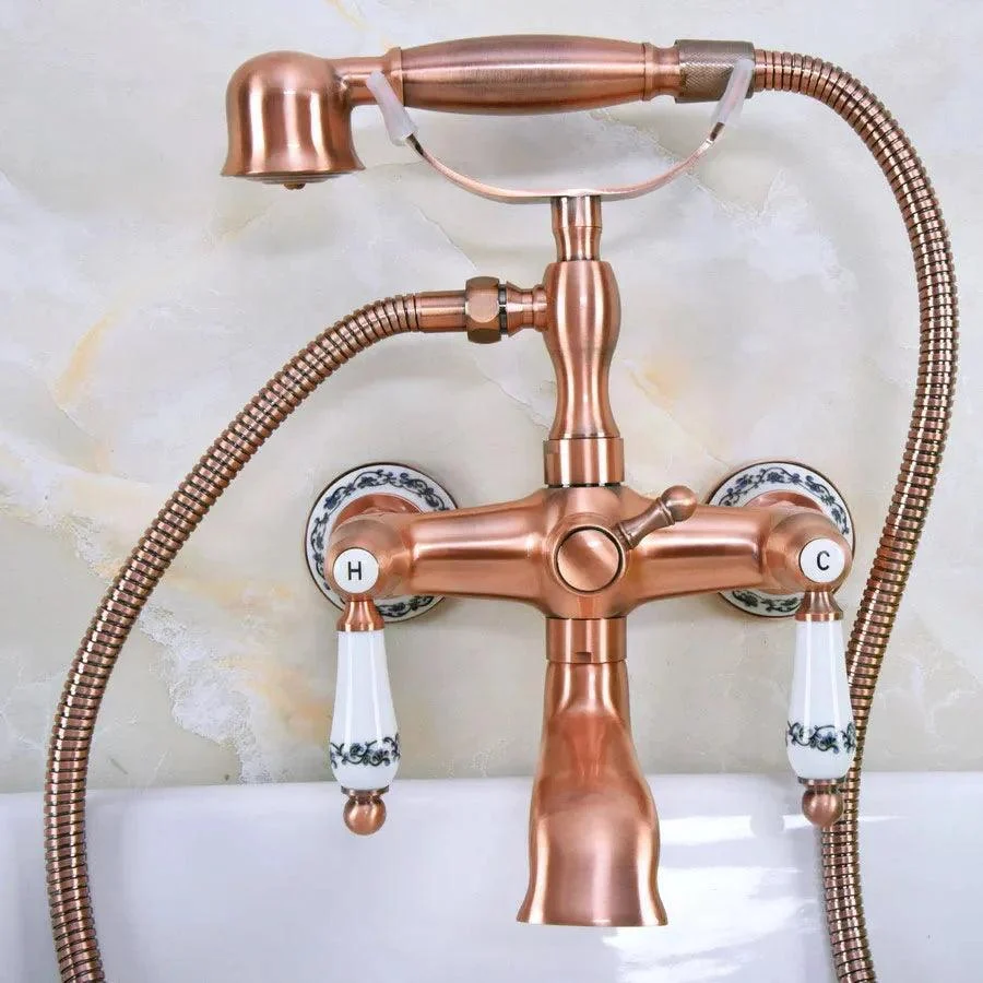 Antique Red Copper Brass Wall Mounted Bathroom Tub Tap Mixer Tap -Bathlova