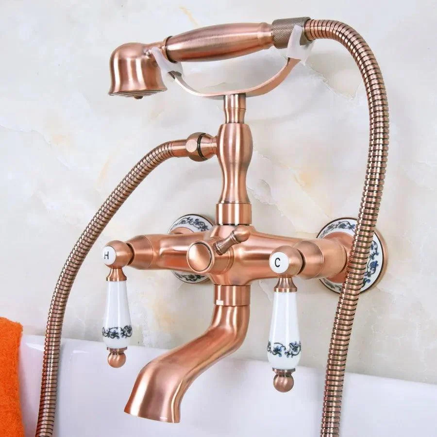 Antique Red Copper Brass Wall Mounted Bathroom Tub Tap Mixer Tap -Bathlova