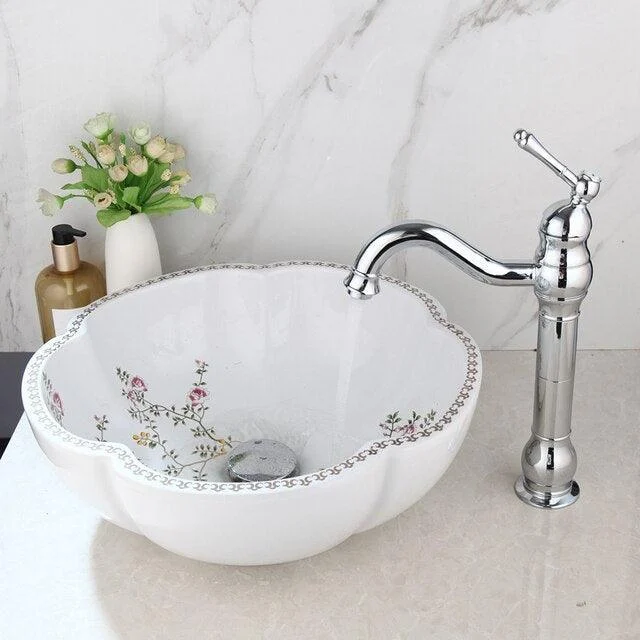 Art Basin Set Spring Blossoms Design Washbasin Bathroom Sink Set -Bathlova