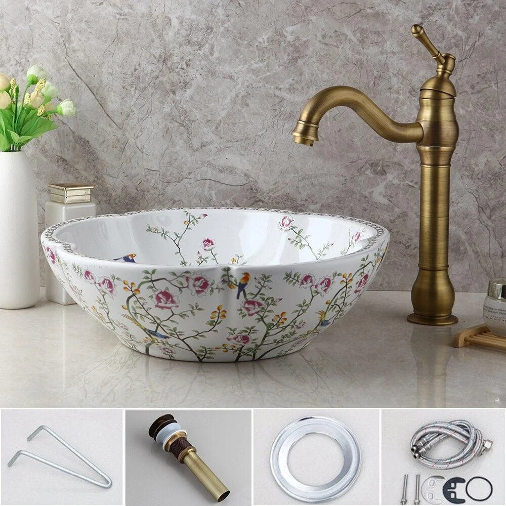 Art Basin Set Spring Blossoms Design Washbasin Bathroom Sink Set -Bathlova