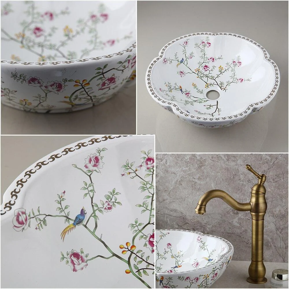 Art Basin Set Spring Blossoms Design Washbasin Bathroom Sink Set -Bathlova