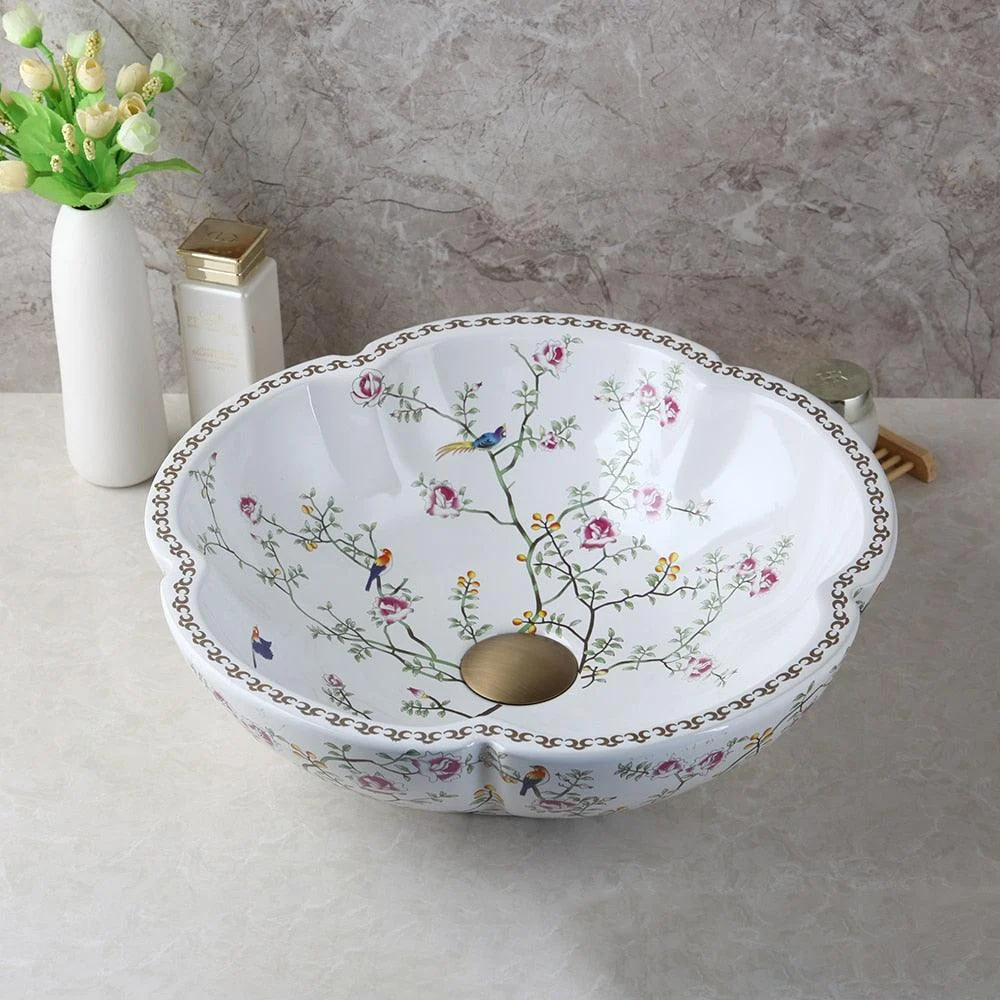 Art Basin Set Spring Blossoms Design Washbasin Bathroom Sink Set -Bathlova