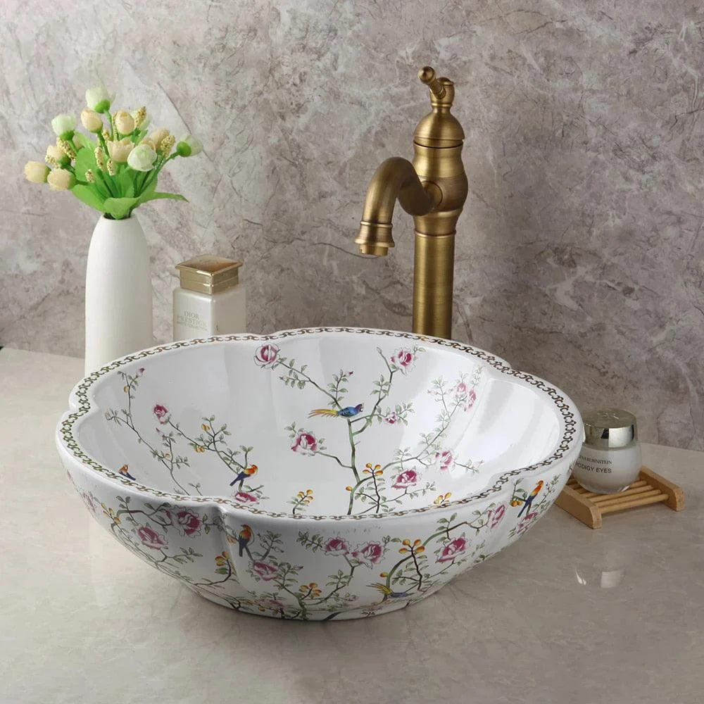 Art Basin Set Spring Blossoms Design Washbasin Bathroom Sink Set -Bathlova