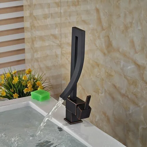 Artistic Deck Mounted Black Basin Sink Tap -Bathlova