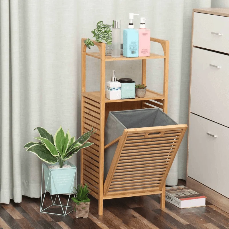 Bamboo Laundry Storage Pull Rack -Bathlova