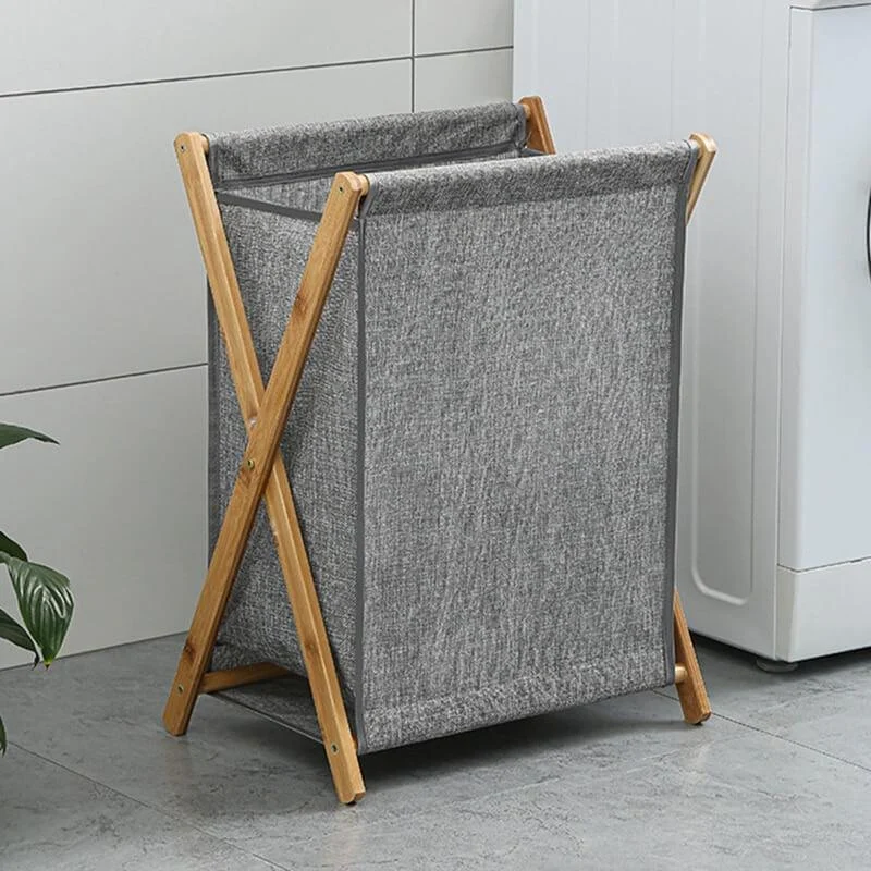 Bamboo Wood X-frame Laundry Hamper -Bathlova