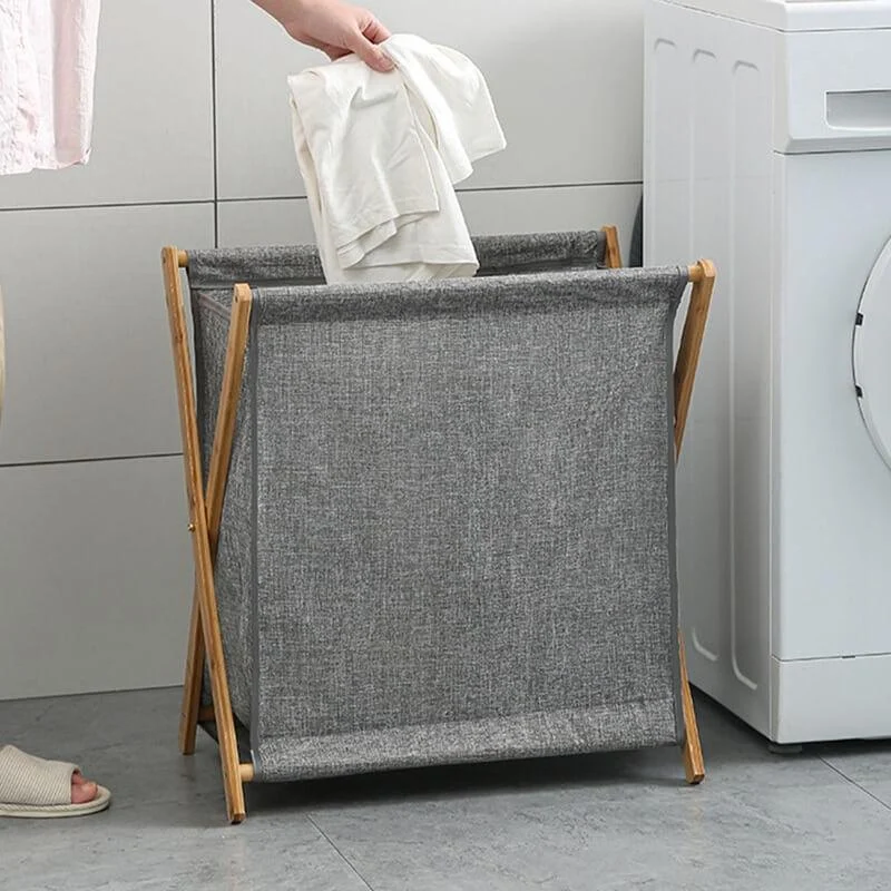 Bamboo Wood X-frame Laundry Hamper -Bathlova