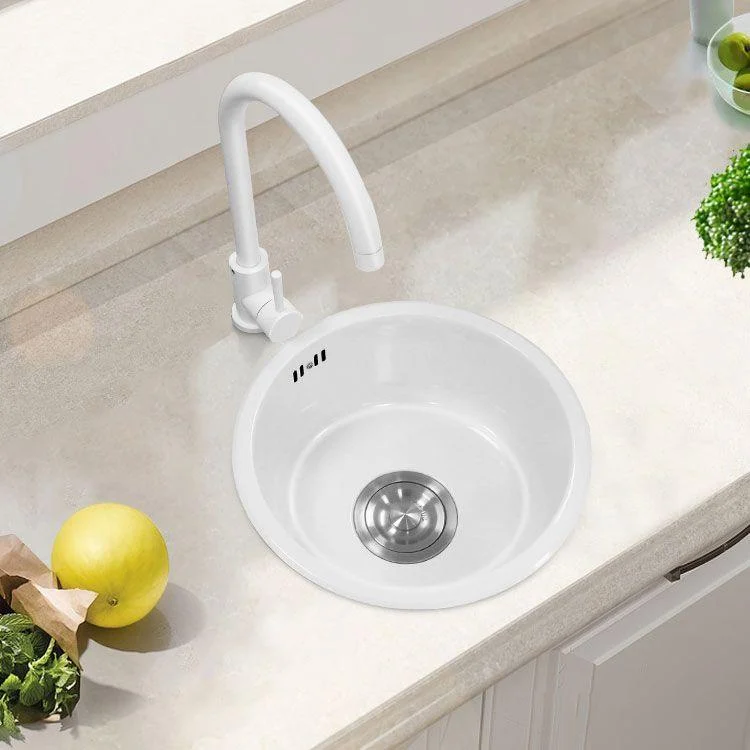 Basic Bar Sink Stainless Steel Round White Kitchen Sink with Tap -Bathlova