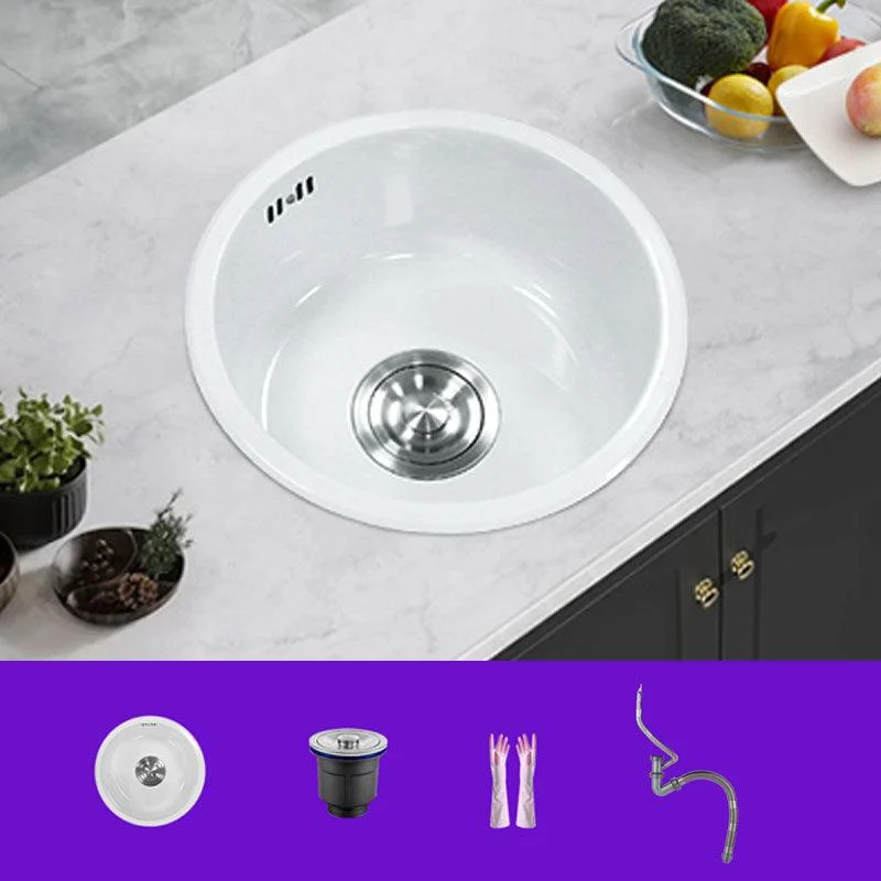 Basic Bar Sink Stainless Steel Round White Kitchen Sink with Tap -Bathlova