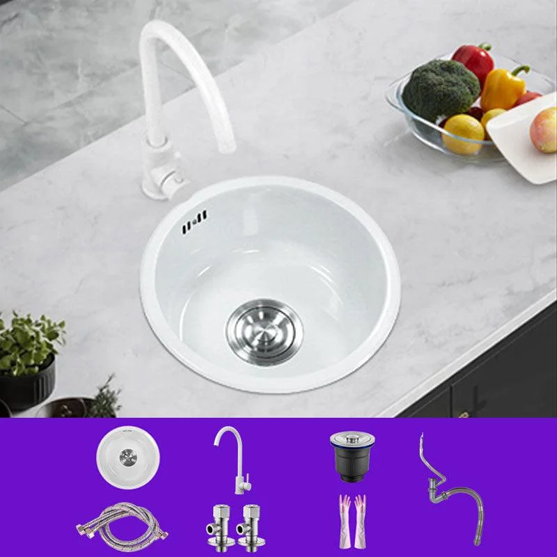 Basic Bar Sink Stainless Steel Round White Kitchen Sink with Tap -Bathlova