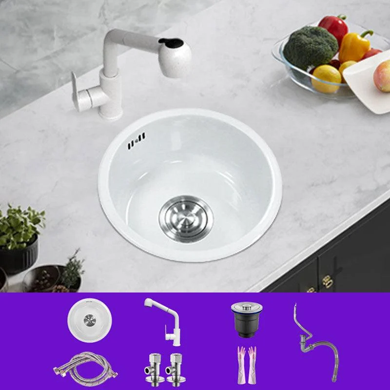 Basic Bar Sink Stainless Steel Round White Kitchen Sink with Tap -Bathlova