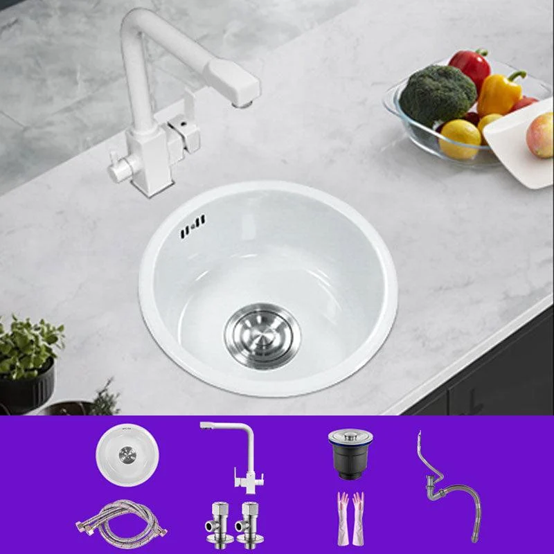 Basic Bar Sink Stainless Steel Round White Kitchen Sink with Tap -Bathlova