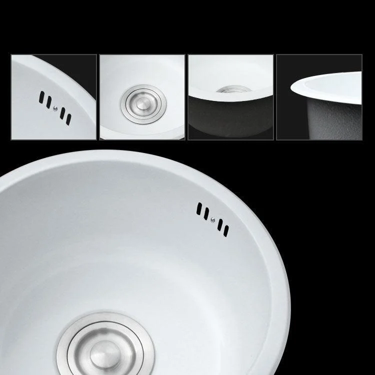 Basic Bar Sink Stainless Steel Round White Kitchen Sink with Tap -Bathlova