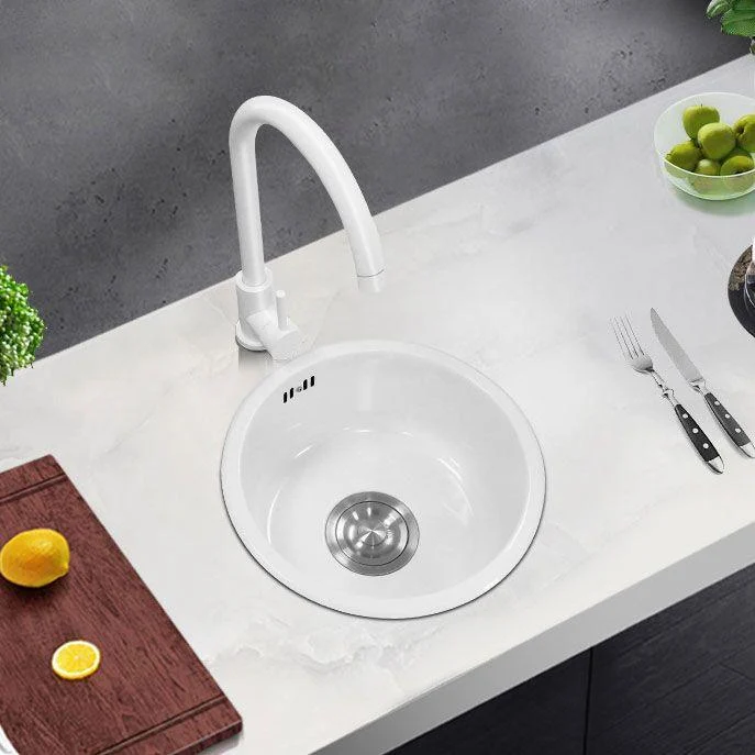 Basic Bar Sink Stainless Steel Round White Kitchen Sink with Tap -Bathlova