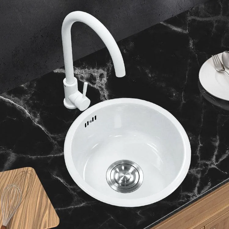 Basic Bar Sink Stainless Steel Round White Kitchen Sink with Tap -Bathlova