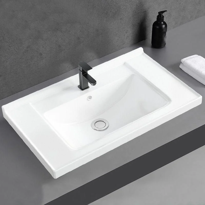 Basic Bathroom Sink Overflow Hole White Vessel Lavatory Sink (Not Included Tap) -Bathlova