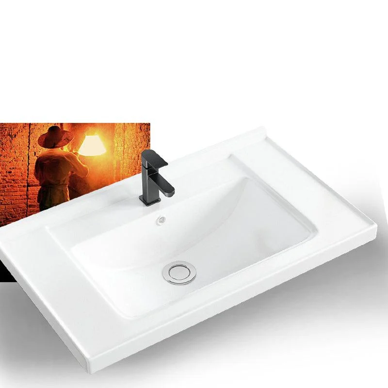 Basic Bathroom Sink Overflow Hole White Vessel Lavatory Sink (Not Included Tap) -Bathlova