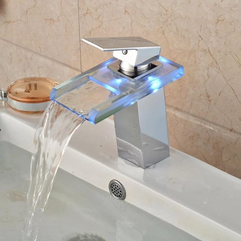 Basin Sink Deck Mount Waterfall Tap with LED RGB Colors -Bathlova