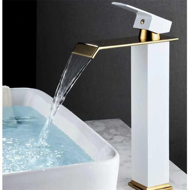 Basin Tap Gold and White Waterfall Tap Brass Bathroom Tap -Bathlova