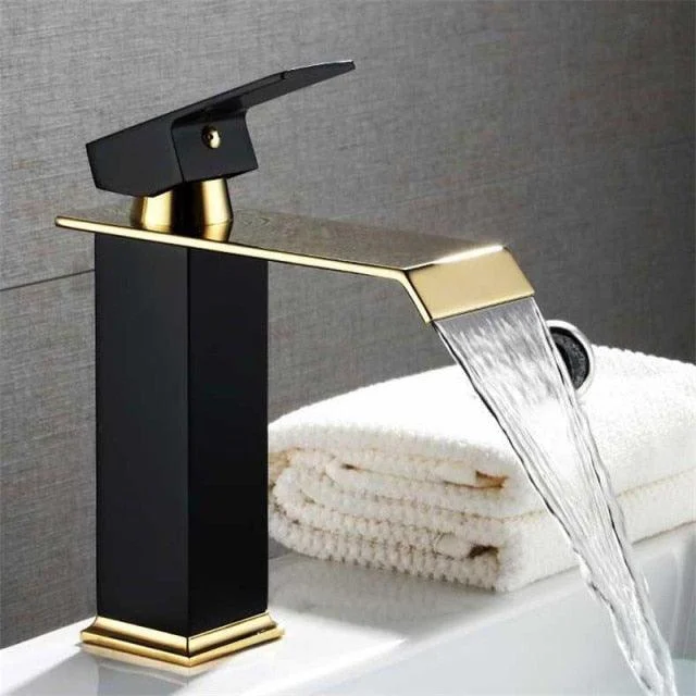 Basin Tap Gold and White Waterfall Tap Brass Bathroom Tap -Bathlova