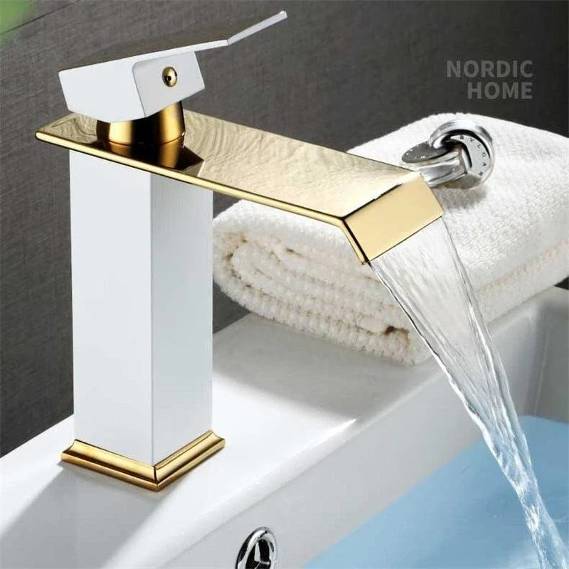 Basin Tap Gold and White Waterfall Tap Brass Bathroom Tap -Bathlova