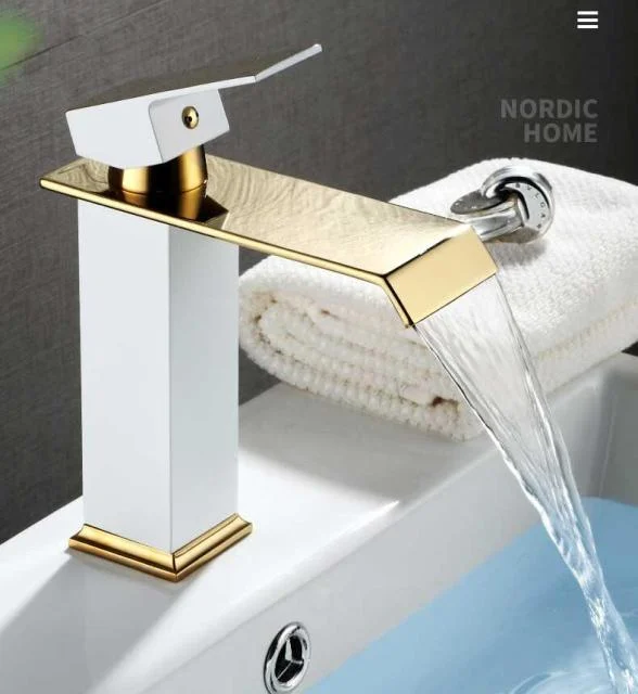 Basin Tap Gold and White Waterfall Tap Brass Bathroom Tap -Bathlova