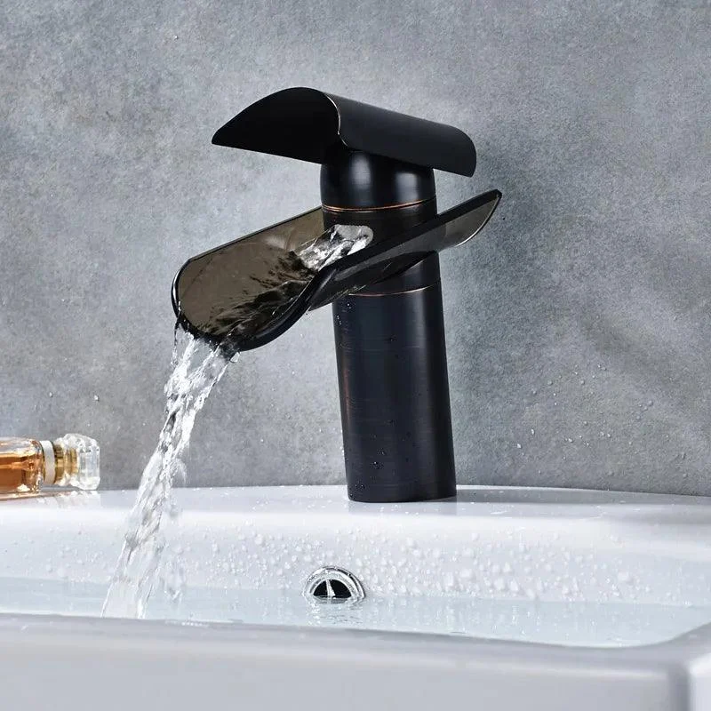 Basin Tap Waterfall Bathroom Deck Mounted Glass Spout Tap -Bathlova