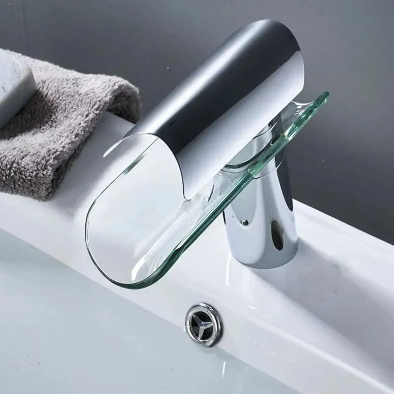 Basin Tap Waterfall Bathroom Deck Mounted Glass Spout Tap -Bathlova