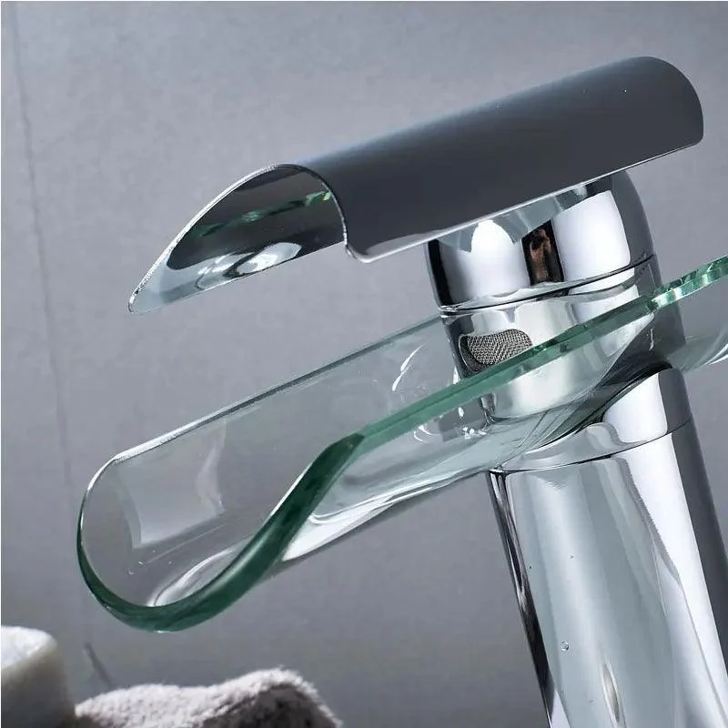 Basin Tap Waterfall Bathroom Deck Mounted Glass Spout Tap -Bathlova