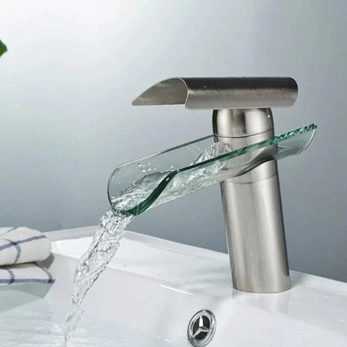 Basin Tap Waterfall Bathroom Deck Mounted Glass Spout Tap -Bathlova