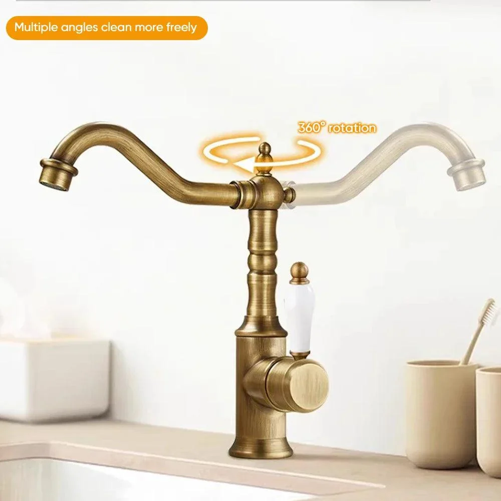 Basin Taps Antique Brass Crane Bathroom Taps Mixer Tap -Bathlova