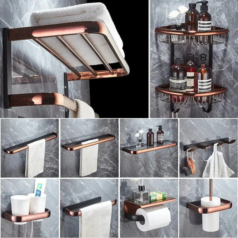 Bath Hardware Accessory Brass Towel Rack Corner Shelf Tissue Holder -Bathlova