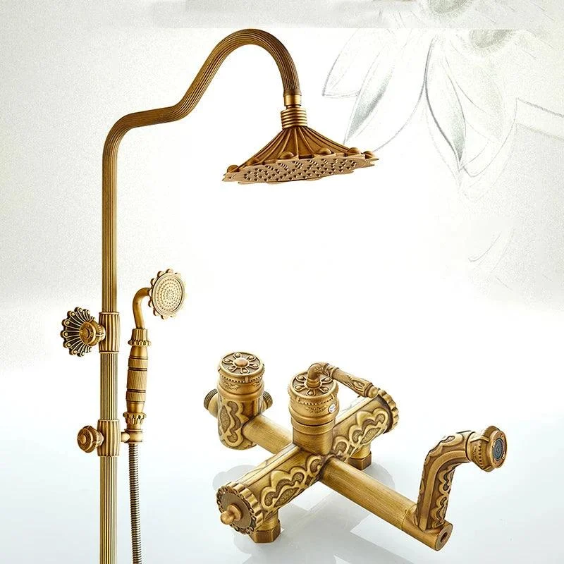 Bath Shower Set Antique Brass Shower System Bathroom Tap Set -Bathlova