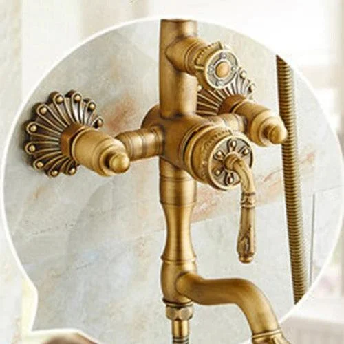 Bath Shower Set Antique Brass Shower System Bathroom Tap Set -Bathlova