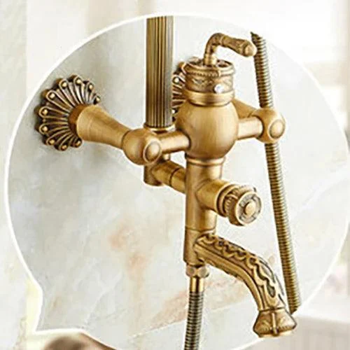 Bath Shower Set Antique Brass Shower System Bathroom Tap Set -Bathlova