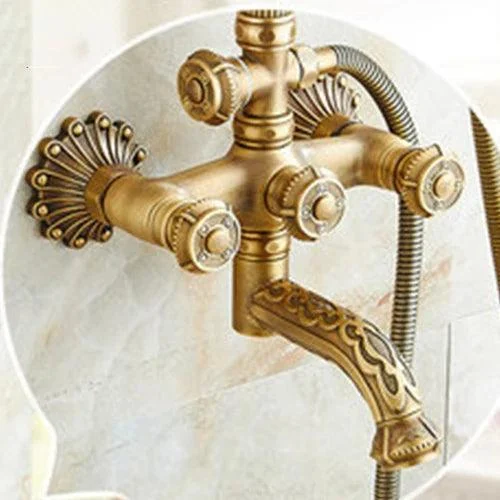 Bath Shower Set Antique Brass Shower System Bathroom Tap Set -Bathlova