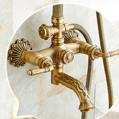 Bath Shower Set Antique Brass Shower System Bathroom Tap Set -Bathlova