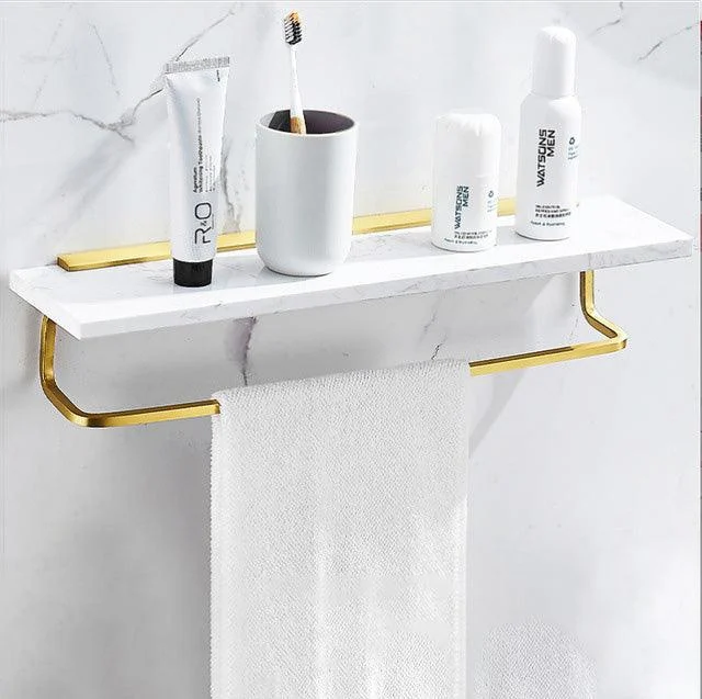 Bathroom Accessories Set Brushed Gold Bathroom Shelf Marble and Brass -Bathlova