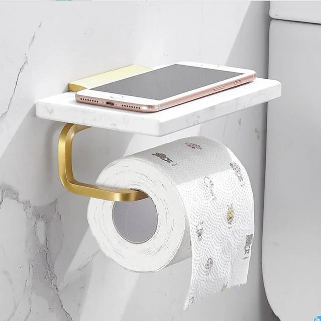 Bathroom Accessories Set Brushed Gold Bathroom Shelf Marble and Brass -Bathlova