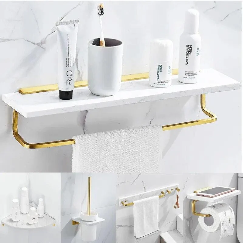 Bathroom Accessory Set Brushed Gold Bathroom Holder Marble and Brass -Bathlova