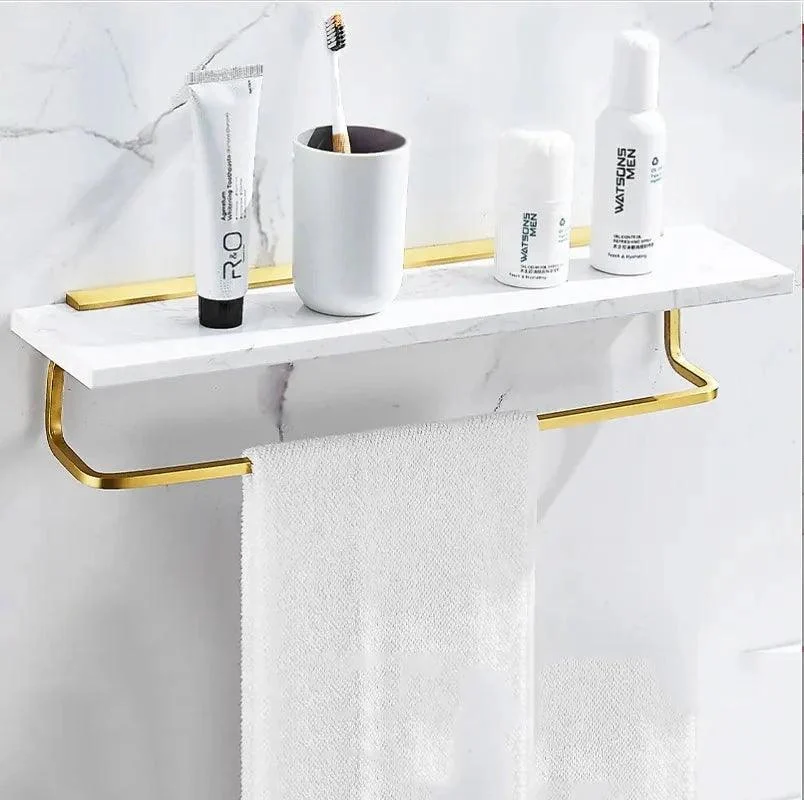 Bathroom Accessory Set Brushed Gold Bathroom Holder Marble and Brass -Bathlova