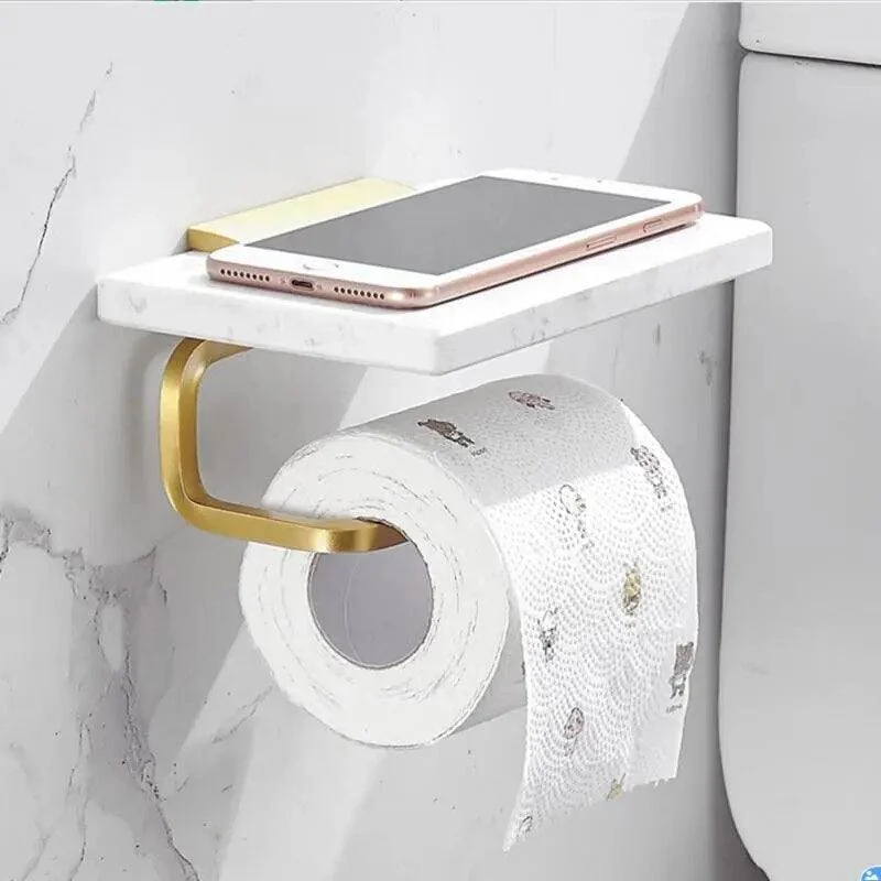 Bathroom Accessory Set Brushed Gold Bathroom Holder Marble and Brass -Bathlova