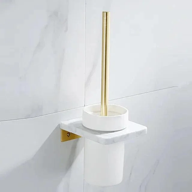 Bathroom Accessory Set Brushed Gold Bathroom Holder Marble and Brass -Bathlova