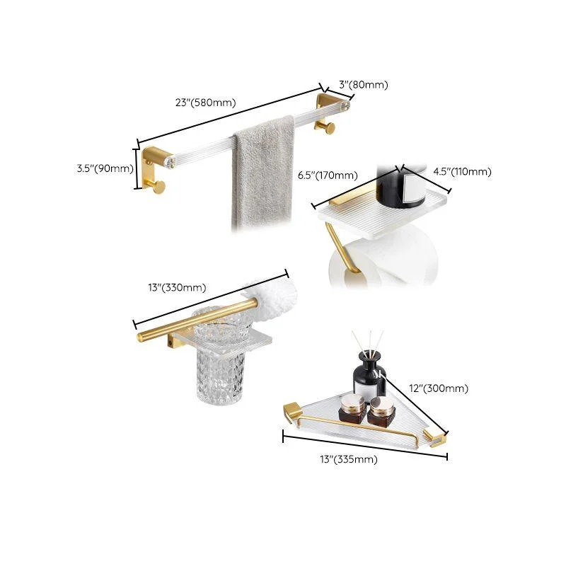 Bathroom Accessory Set in Gold Metal and Acrylic Bath Hardware Set -Bathlova