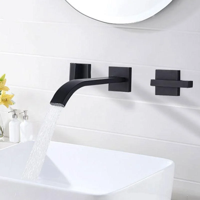 Bathroom Basin Tap Black Wall Mounted Brass Dual Handle Mixer Tap -Bathlova