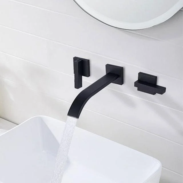 Bathroom Basin Tap Black Wall Mounted Brass Dual Handle Mixer Tap -Bathlova